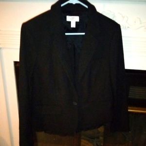 Ann Taylor Loft 12P Black Blazer Suit Jacket With Wide Fringe at Bottom